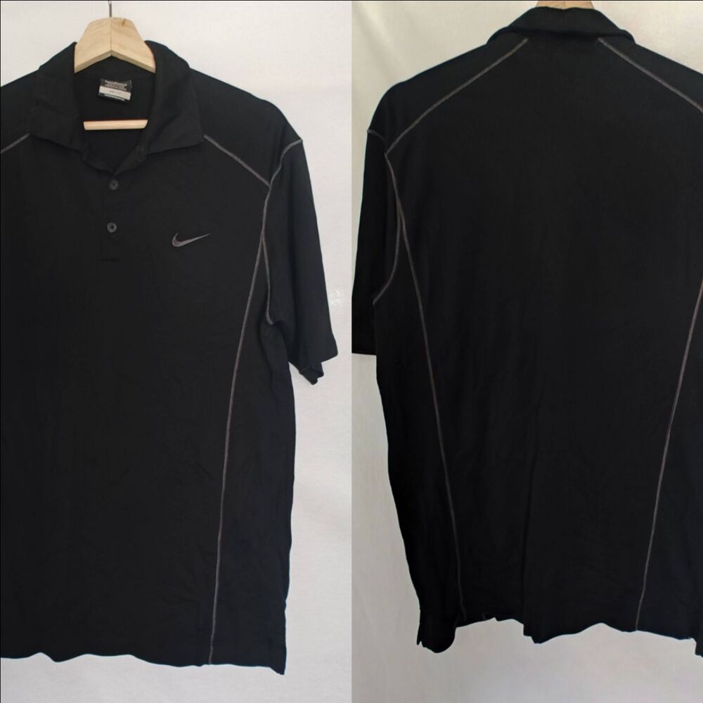 Nike Golf Polo Shirt Dri-Fit Performance Black Grey Contrast Trim Slim Large L